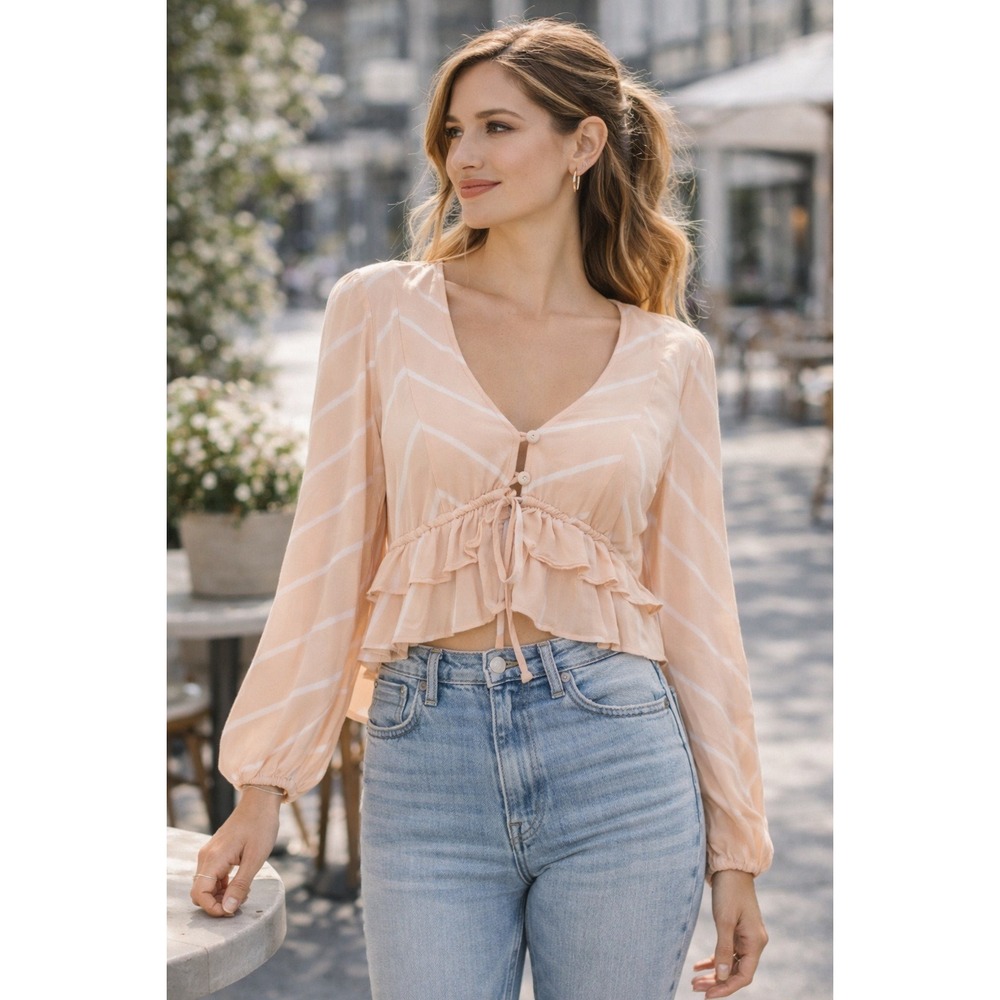 Free People Samifran Long Sleeve Top Peach Lightweight Blouse Small